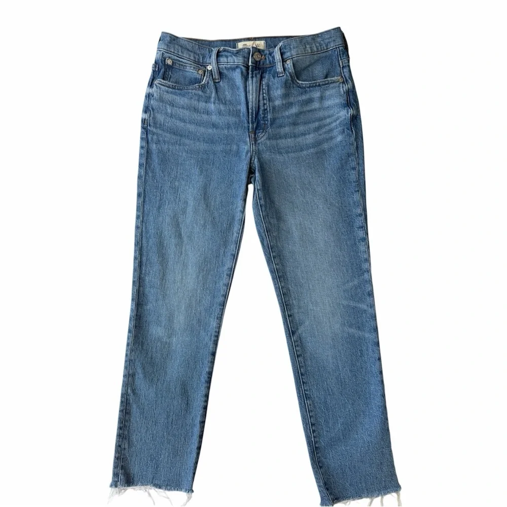 ✅ Madewell Light Blue Mid-Rise Perfect Vintage Jean frayed hem Size 27